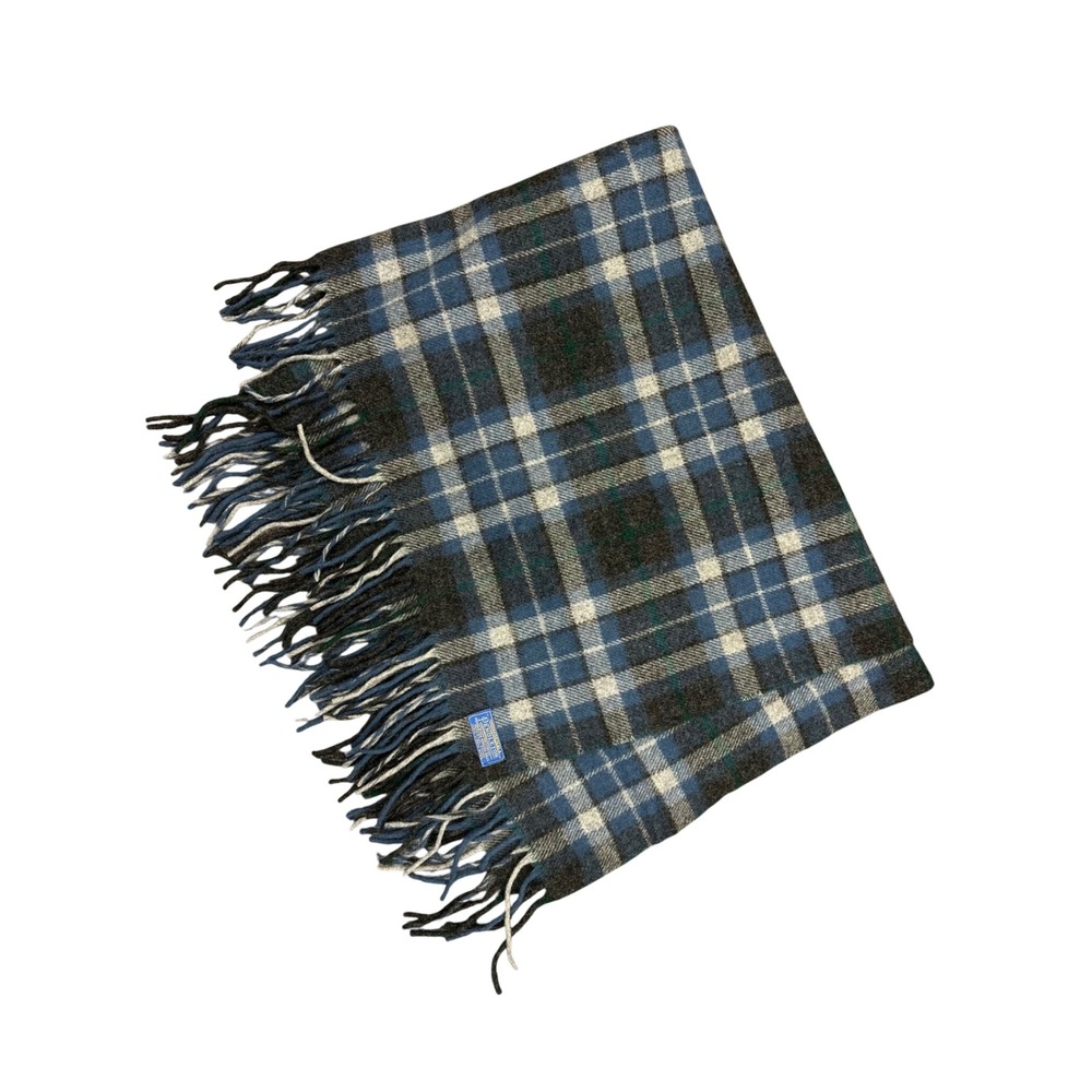 Pendleton Plaid Wool Throw Blanket Blue 51 x 76